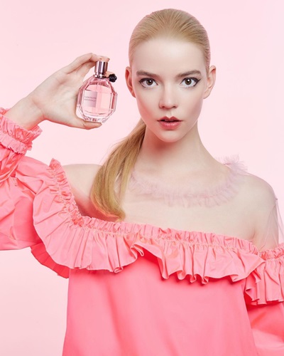 Anya Taylor-Joy promoting the 'Flowerbomb' collection from Viktor and Rolf Fragrances