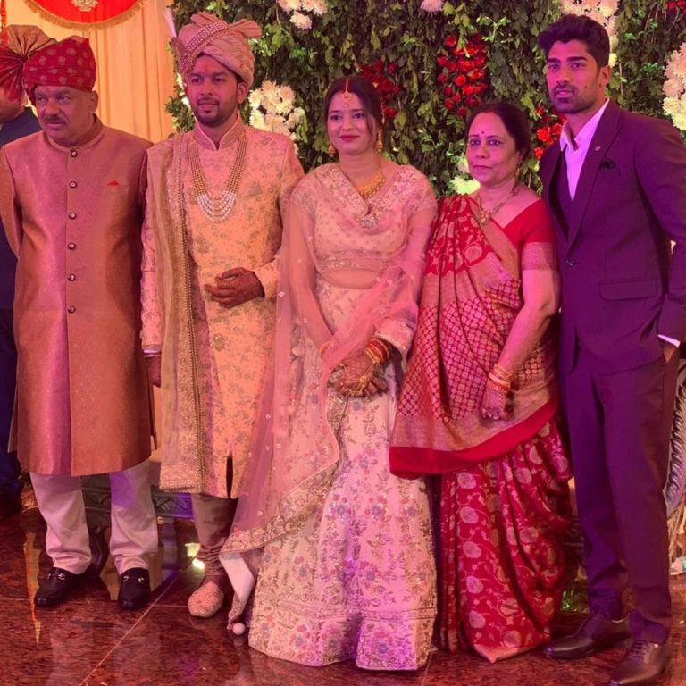 (L to R) Shashank's father, brother-in-law, Shrutika (sister), mother, and him at his sister's wedding