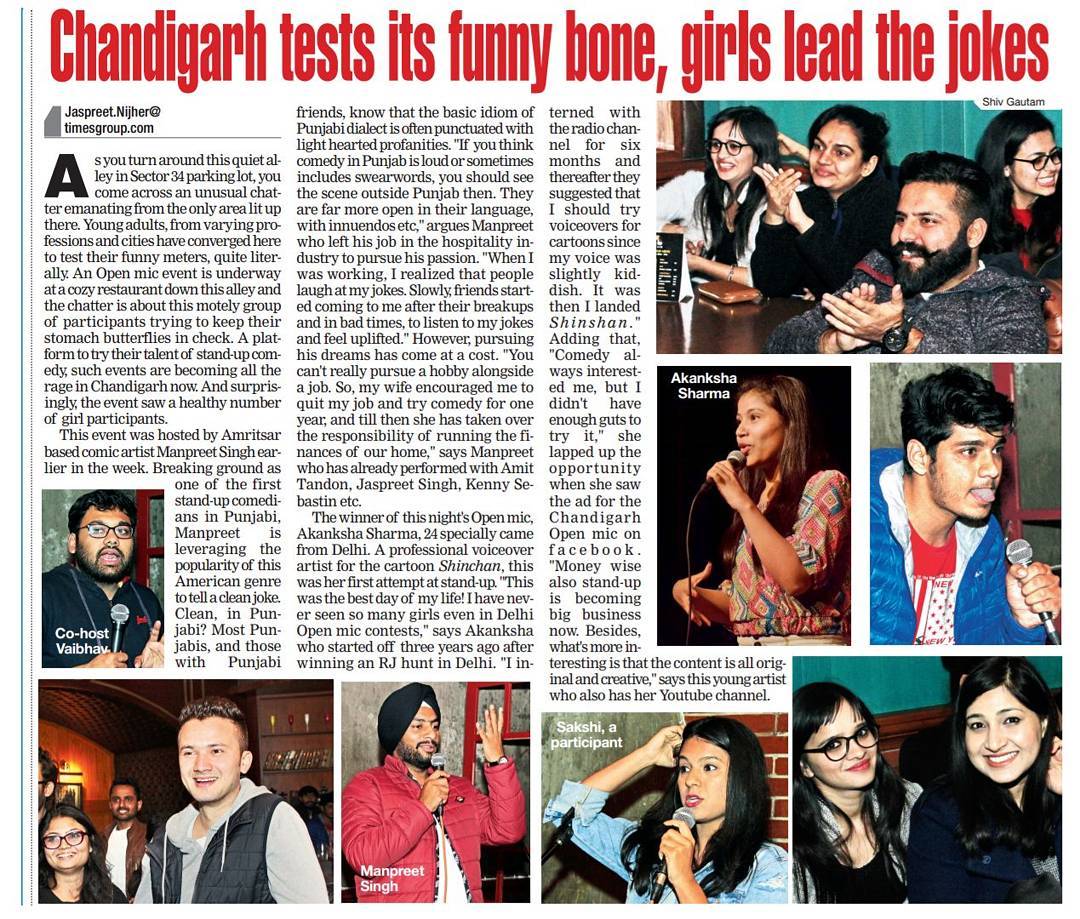 A news article of Akanksha Sharma winning The Open Mic comedy in Chandigarh