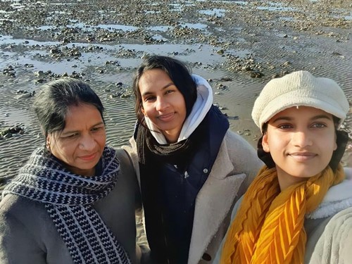 Amita Suman with her mother and elder sister