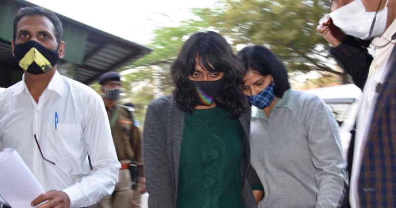 Disha Ravi outside Delhi's Tihar jail after getting released on bail