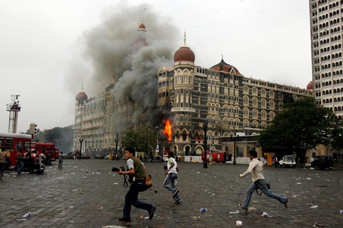 Fire and smoke coming out from the Taj Mahal Palace Hotel after the 26 November attack
