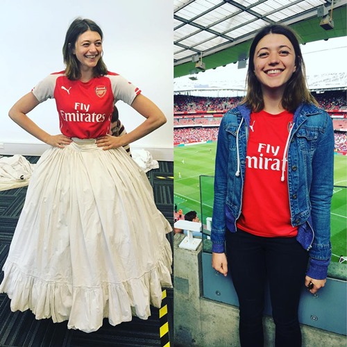 Jasmine Blackborow wearing Arsenal F. C. merchandise