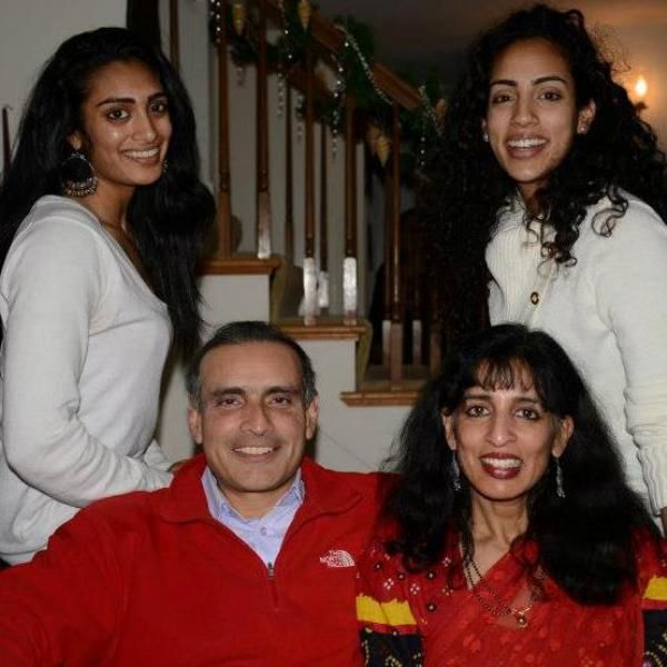 Jayshree Ullal with her husband and daughters
