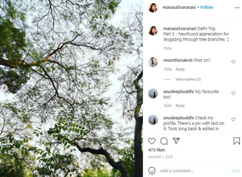 Manasa Varanasi's Instagram post about skygazing