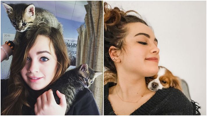 Mary Mouser with her pets