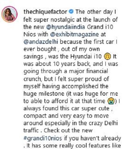 Roshni Bhatia's Instagram post about her car