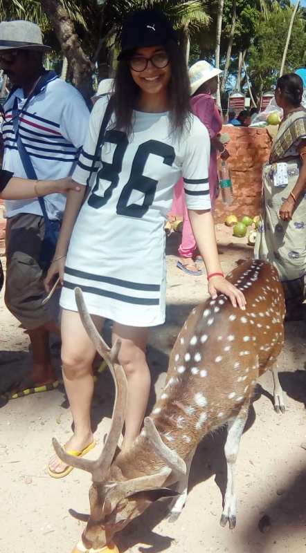 A picture of Mansi with Chital Deer in 2017