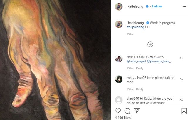 An Instagram post by Katie Leung showing her painting