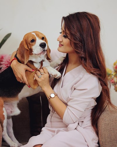 Arushi Nishank with her pet dog, Tazz
