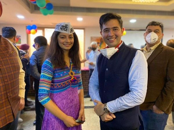 Mansi Sehgal with AAP MLA Raghav Chadha after joining the AAP