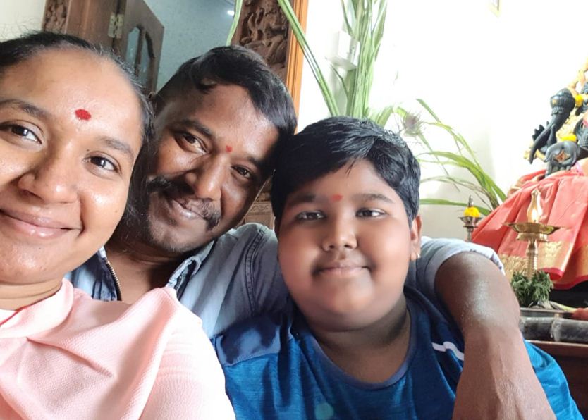 Nirmala Channapa with her husband and son