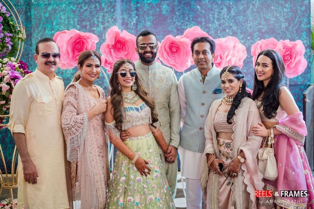 (R-L) Param Bir Singh, Savita Singh, Rupali, Rohan, Sagar Meghe (Rohan's father-in-law), and others at Rohan's wedding function