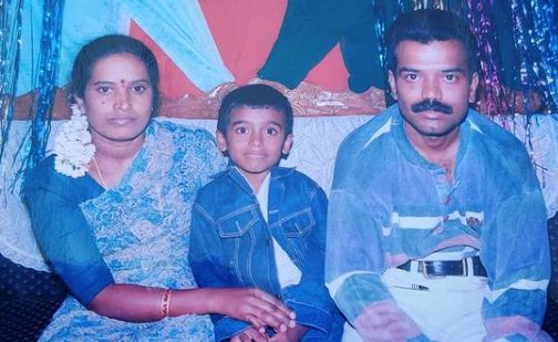 Raghu Gowda in childhood with his parents