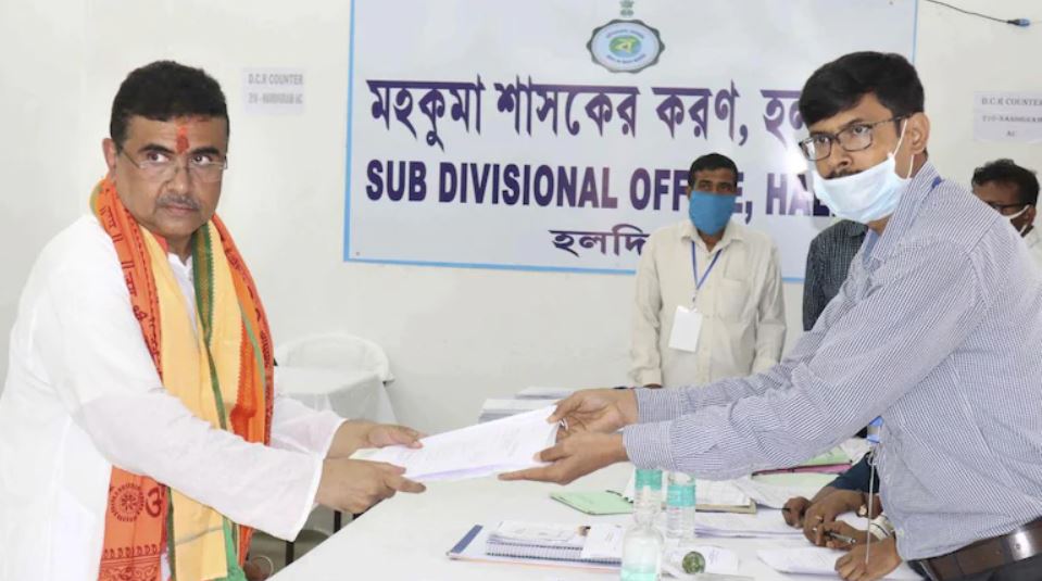 Suvendu Adhikari filing his nomination from the Nandigram constituency, ahead of the 2021 West Bengal Legislative Assembly election