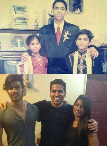Then and now pictures of Trevon Dias with his siblings