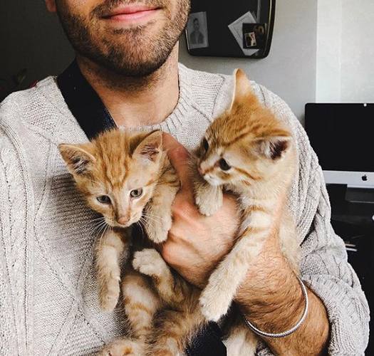 Jordon Garfield with his cats