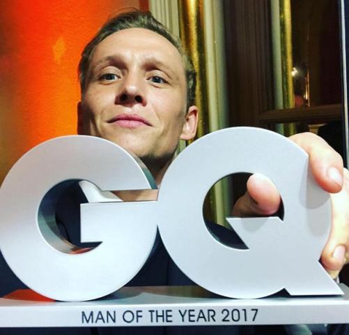 Matthias Schweighöfer with his GQ Man of the Year award