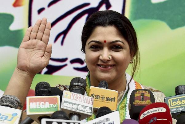 Kushboo Sundar appearing before media after being appointed the national spokesperson of the INC