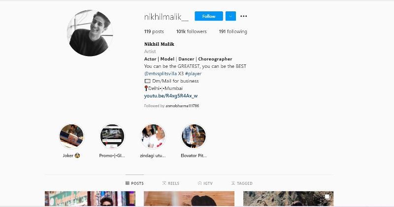 Nikhil Malik's Instagram account