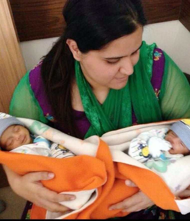 Savi Kumar with her twin sons