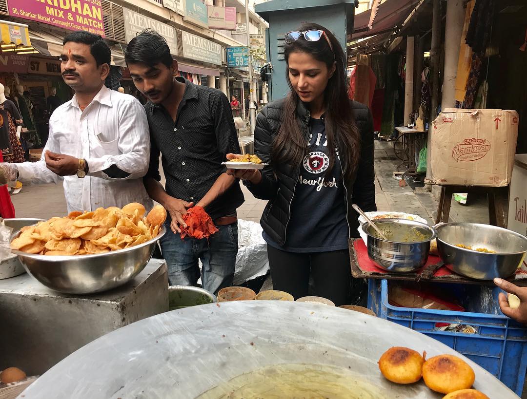 Shipra while enjoying Indian street food