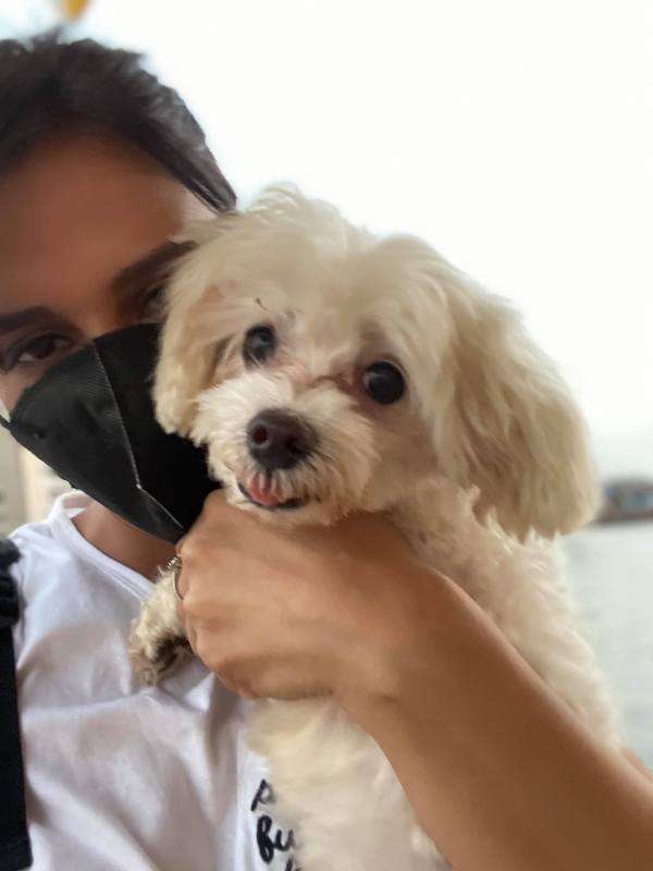 Shipra posting with her pet dog