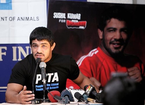 Sushil Kumar during a press conference in association with PETA
