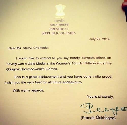 Apurvi Chandela's Letter of Appreciation