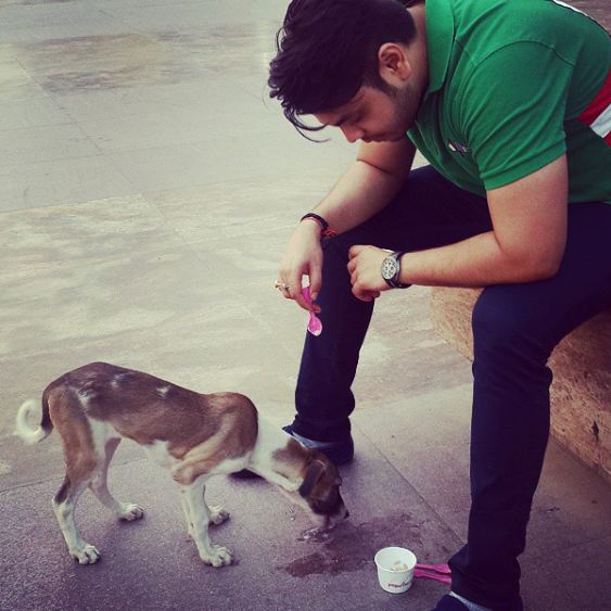Deepanshu Singh with a dog
