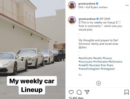 Grant Cardone's Instagram post about his cars