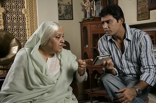 Nadira Babbar with her son-in-law, Anup Soni, in a theatre play