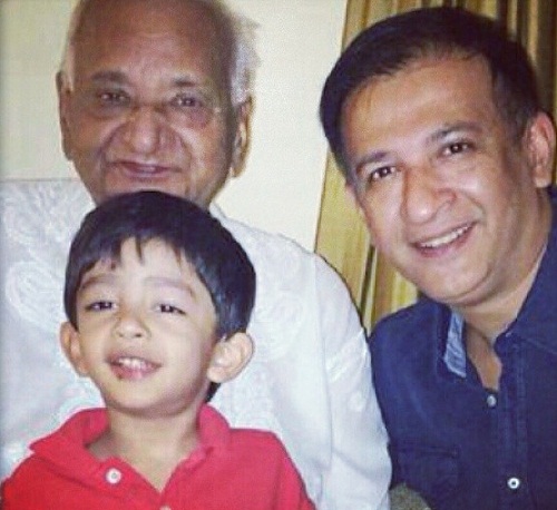 Raj Kaushal with his father and son