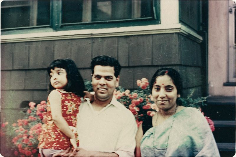 A childhood photo of Jhumpa with her parents