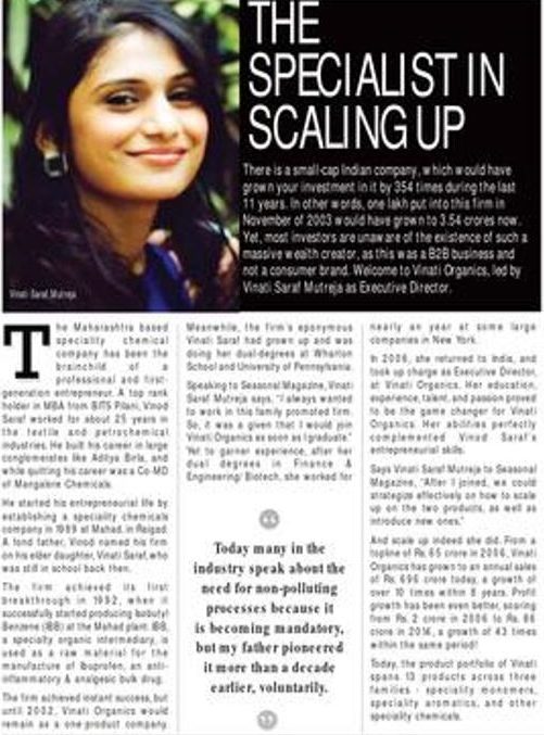 An article published in a magazine related to the successful business story of Vinati Saraf Mutreja
