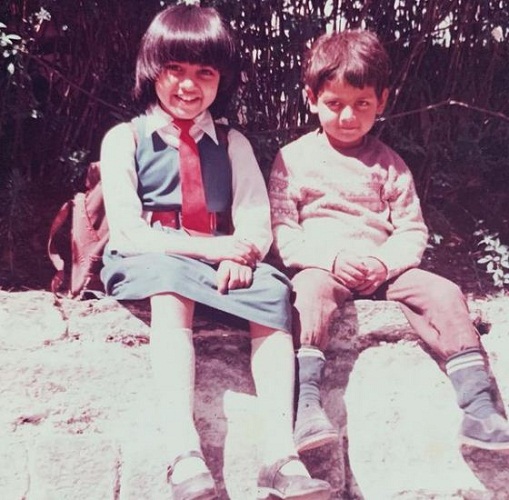 A childhood picture of Celina Jaitly with her brother