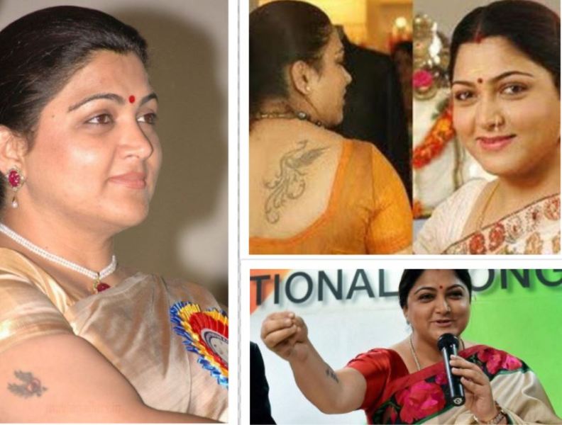 A picture collage of Khushbu Sundar's tattoos