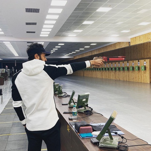 Abhishek Verma while practicing shooting