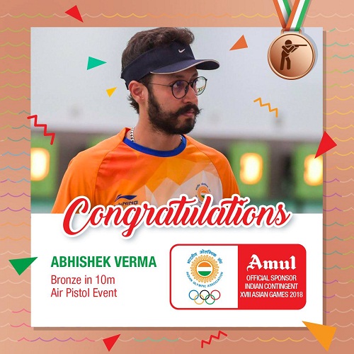 Amul India's Facebook post congratulating Abhishek Verma