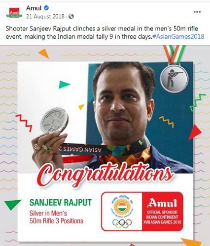 Amul India's Facebook post congratulating Sanjeev Rajput