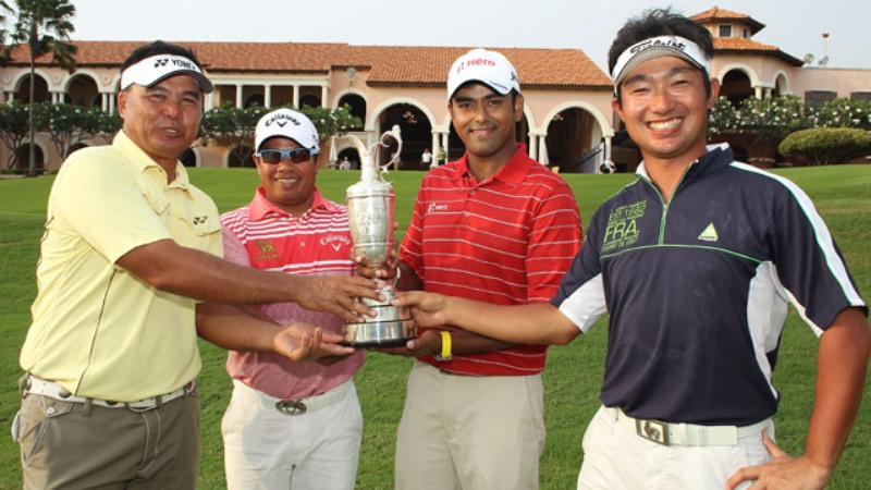 Anirban Lahiri while receiving the trophy at the Royal Lytham & St Annes Golf Club in Lancashire