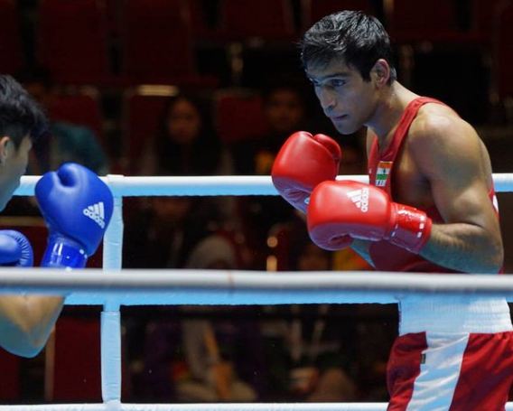 Ashish Kumar during a boxing match