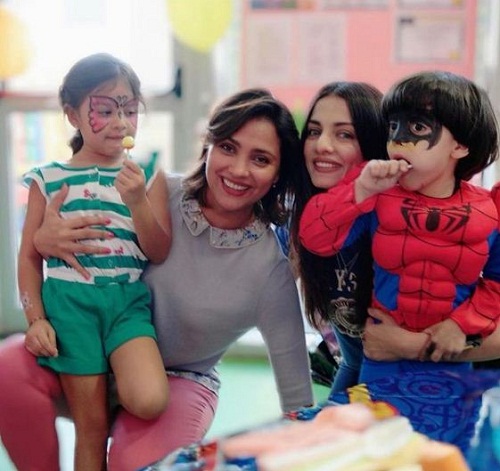 Celina Jaitly and Lara Dutta with their children