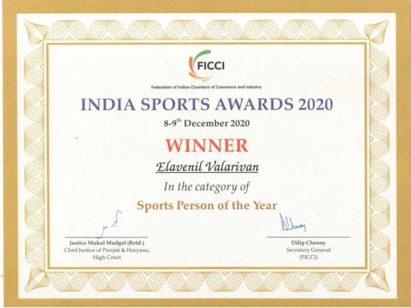 Elavenil Valarivan received the India sports award in 2020