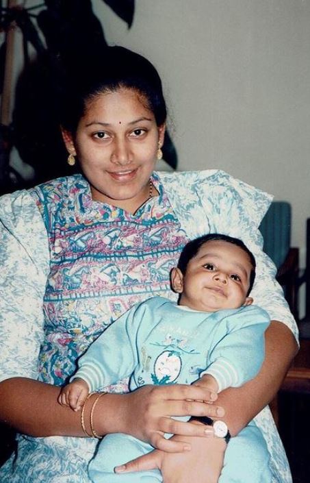 Justin Narayan in childhood with his mother
