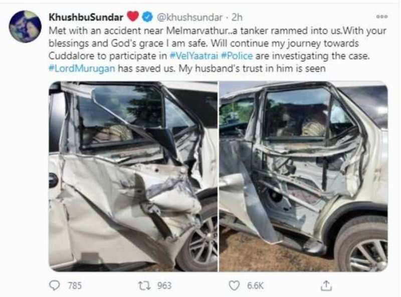 Khushbu Sundar's social media post after her accident in 2020