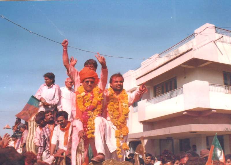Mansukh Mandaviya after winning the 2002 Gujarat State Assembly election
