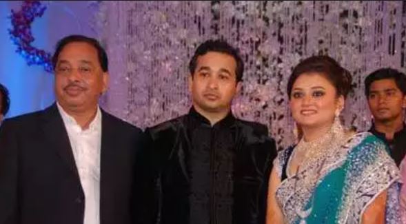 Narayan Rane with his son Nitesh Rane and daughter-in-law Rutuja Rane
