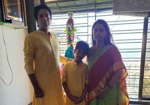 Pritam Munde with her husband, Gaurav Khade, and son, Agastya Khade