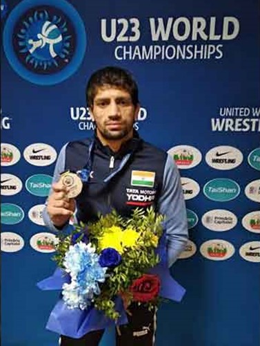Ravi Kumar after winning a silver medal in the 2018 U23 World Championship